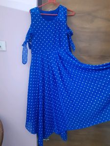 A Beautiful Blue &amp; White Polka Dot Printed Gown💙