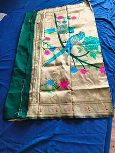 Dark green paithani saree