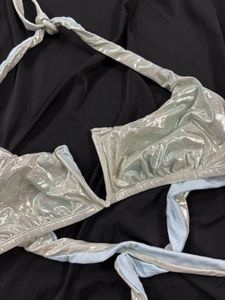 Shiny Silver Bikini Top