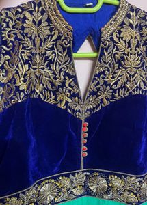 Green And Blue Anarkali Suit For Party