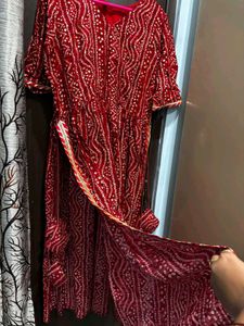 Red Printed Bhandni kurta with tussel