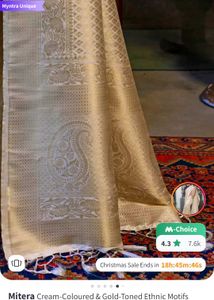 Cream Gold Toned Kanjivaram Saree