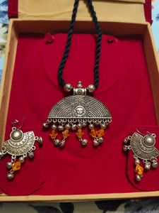 Oxidised Durga Necklace Set With Box