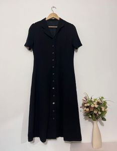 Vintage Black Button-Down Midi Dress