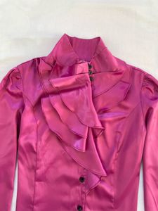 Elegant Victorian Ruffled Magenta Korean Blouse