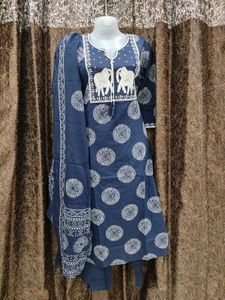 Elegant Blue Printed Kurta Set