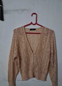 Peach Pointelle Knit Cardigan
