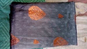 Grey And Copper Fancy Silk Saree