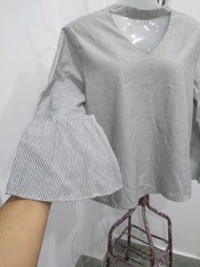 Stripy Back Tie Button Up Top