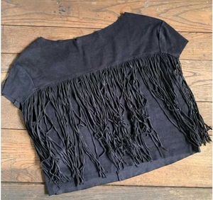 ZARA black faux suede fringe crop top
