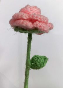 Beautiful Handmade Crochet Pink Rose Flower Stick