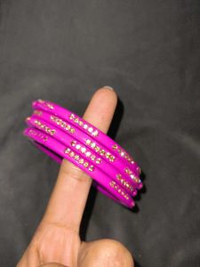 Purple &amp; Gold Stone Lac Bangle Set💜