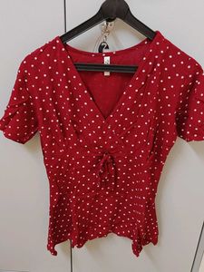 Red Polka Dot V-Neck Top