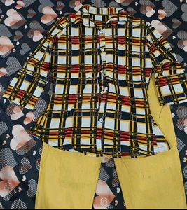 Plaid Button-Down Top Pant Set