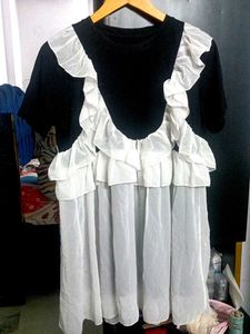 Ruffle Trim Black & White Top Dress