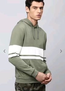 Olive Green Color Block Hoodie