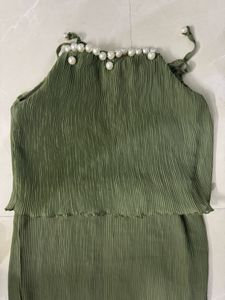 Olive Green Pearl Detail Top