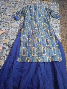 Blue Ethnic Skirt and Top Set attach in one dress