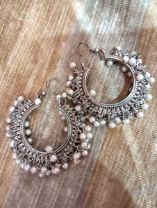 Silver Hoop Earrings with Pearls