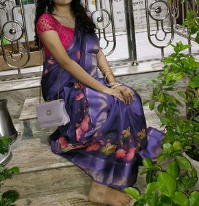Floral Print Purple Saree