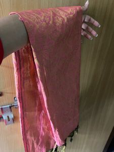 Pink &amp; Gold Zari Paisley Scarf