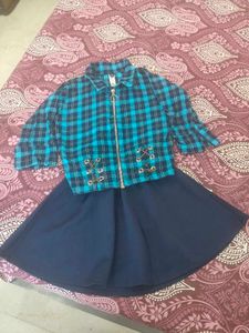 Blue Zipper Top With Skirt