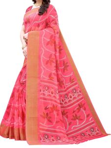 Printed Madhubani Cotton Blend Saree (Pink)