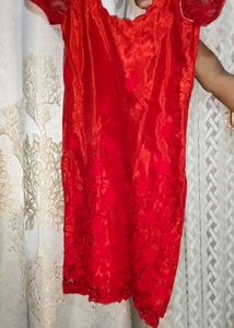 RED EMBROIDERED KURTA