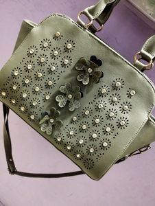Floral Embellished Gray Handbags 👜