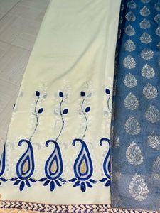 Elegant New Cream &amp; Navy Saree