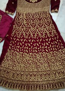Maroon Velvet Gown Full Embroidery Work