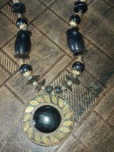 Beaded Black Necklace with big locket