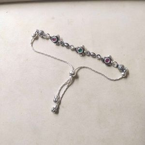 Pure Silver Antique Oxidised Pink&amp;Green CZ Bracele