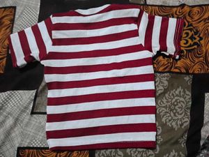 Maroon-White Striped Fitted Crop Top