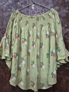 Green Off Shoulder Floral Print Top