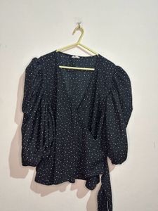 Chic Polka Dot Wrap Top