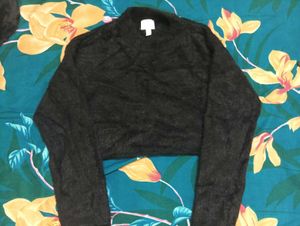 Black Fuzzy Cropped Sweater