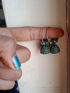 Jhumkaa earrings with green beads