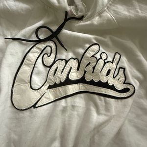 White Hoodie CROP with Graphic Print
