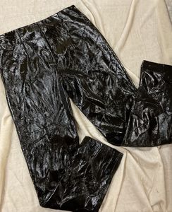 Gloss Black Crushed Leather Pants