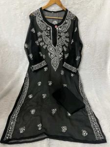 Black Lucknowi Chikankari Kurti