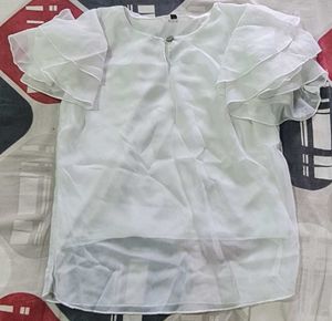 White Flutter Sleeve Top