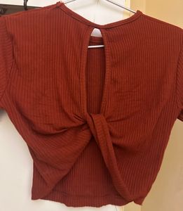 Maroon Red Open Back Crop Top