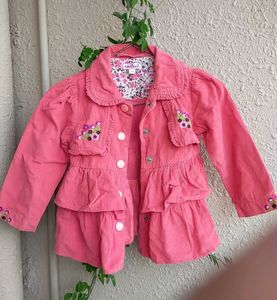 Pink Corduroy Ruffle Jacket For Girls