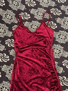 Burgundy Velvet Slit Maxi Dress