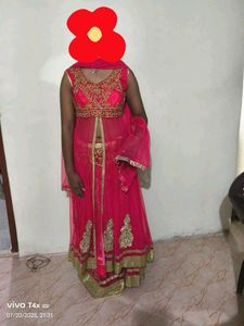 Elegant Pink &amp; Gold Embellished Indian Dress
