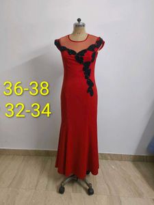 Red Embellished Evening Gown
