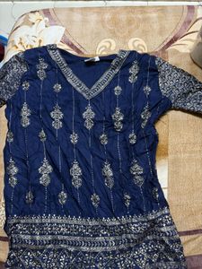 Elegant Navy Blue Embroidered Kurti