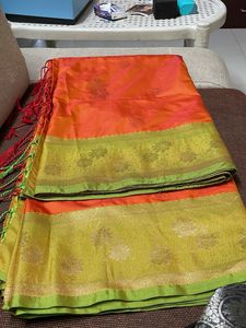 Elegant Orange & Gold Saree