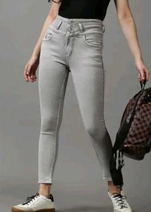 High Waist 4-Button Gray Denim Jeans